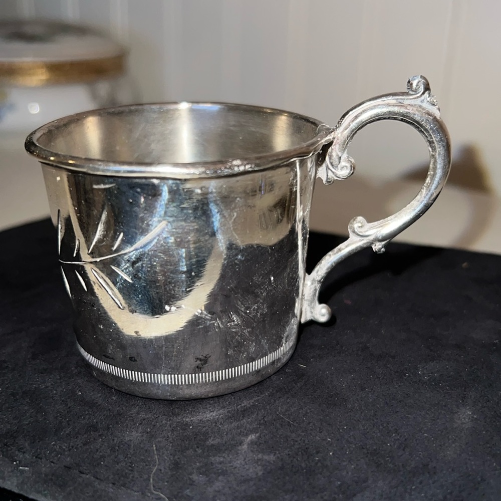 Columbian Silver Company Antique cup or mug etched floral